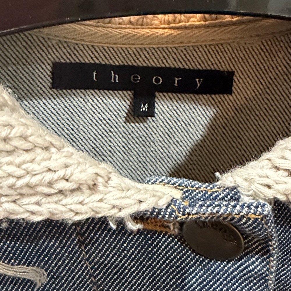THEORY Blue Denim Jacket with Knit Collar - Picture 5 of 5